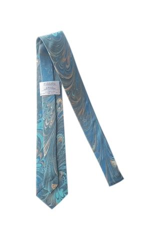 Elifebru Exclusive Handicrafts Ebru Sanatı El Yapımı Gri Mavi İpek Kravat Ikr 143 Çok Renkli