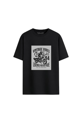 Black Nova Oversize Baskılı Unisex %100 Pamuk T-shirt Vintage Legends Siyah
