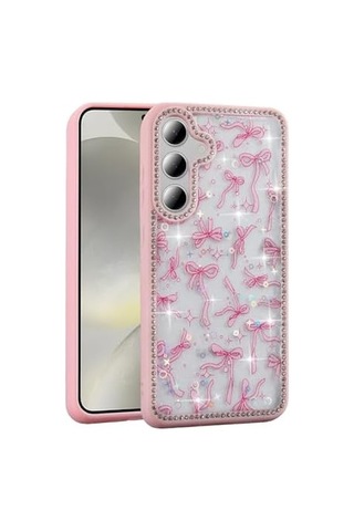Spia Galaxy S24 Fe İle Uyumlu Kılıf Pembe Azya Taşlı Kapak Galaxy S24 Fe İle Uyumlu, Pembe 50 x 22