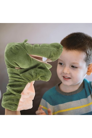 Timsah El Kuklası Çalışan Ağızlı Çocuk Peluş El Kuklaları Koyu Yeşil