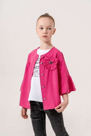 Kız Çocuk Çiçek Gömlekli İkili Kız Takım 3127 Fuşya