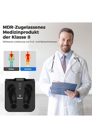 Knqze Ems Tens'li Ayak Masajı, 10 Mod, 20 Seviye, 4 Elektrot, Siyah