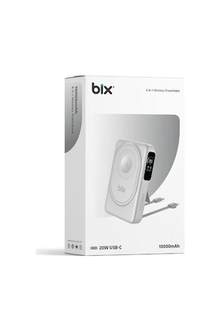 Bix 10000mah Tpb16-we 6'sı 1 Arada Oled Ekranlı Beyaz Kablosuz Powerbank Siyah