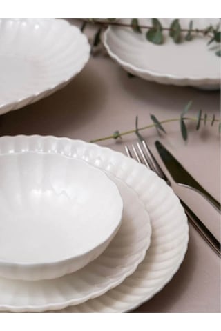 Kütahya Porselen Bone Luz Form Yemek Takımı Beyaz 24 Parça 6 Kişilik Beyaz