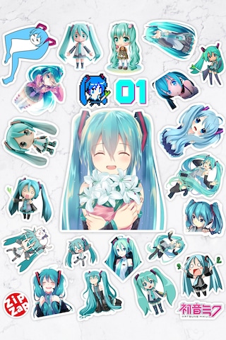 Hatsune Miku Sticker Telefon Laptop Bullet Journal Yapışkanlı Folyo Sticker Paketi 24 Adet Çok Renkli