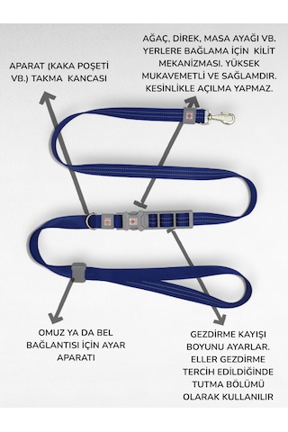 Caramelos Hands-free Eller Serbest Gezdirme Kayışı- Köpek Gezdirme Kayışı - Eller Serbest- Köpek Gezdirme İpi Lacivert