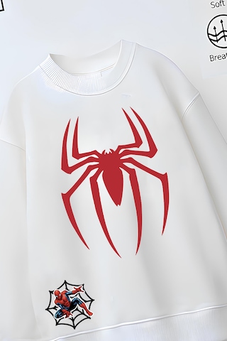 Belyakidswear Tam Kalıp Oversize Erkek Çocuk Pamuğa Pamuk 3 İplik Kumaş Man1 Karakter Tasarım Sweatshirt Beyaz