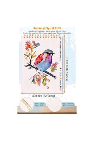Resim Defteri 50x70 Cm 1 Adet Herboy 120 Gr Sulu Boya Eskiz Defteri Karakalem Çizim 20 Sayfa Dokulu Kağıt