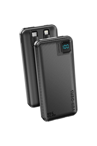 Ven-dens Vd-pb061 20000mah Premium Powerbank Dahili Çift Kablolu Siyah