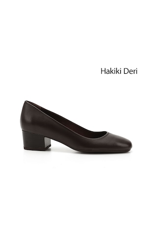 Gönderi(R) Gönderi R Kahve Antik Kısa Kalın Topuklu Hakiki Deri Ayakkabı Kahve