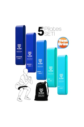 5 Li Çantalı Pilates Direnç Bandı Seti Egzersiz Squat Aerobik İçin Kapalı Uç Loop Lastik Mavi Mavi