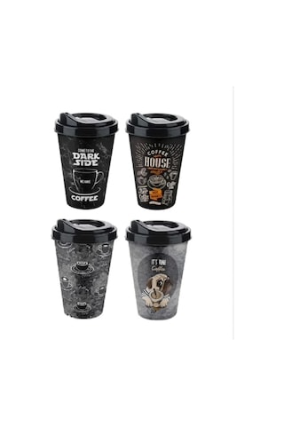 4 Adet Kahve Bardağı - Kapaklı Desenli 400ml