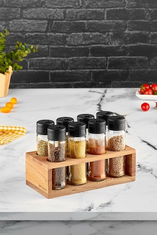 Joy Kitchen Lisa Ahşap Baharatlık Seti 8'Li Siyah Kapak