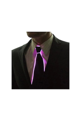 Moveevo Mor Led Işıklı Kravat - Pabuc İle Ayarlanabilir Boyut - Bar, Konser, Parti Atmosfer Aleti - Poliester Malzeme
