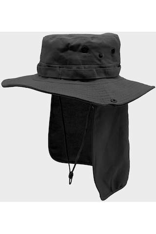 Külah Outdoor Uv Güneş Koruyucu Şapka Siyah Lejyoner Safari Şapkası - Siyah