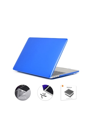 MacBook Pro 16inç Koruyucu A2485 Laptop Kılıf + Silikon Toz Fişleri Mavisi