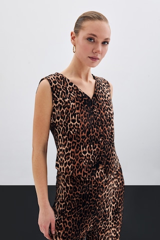 Sateen Kısa Leopar Yelek - Siyah-135502 Siyah