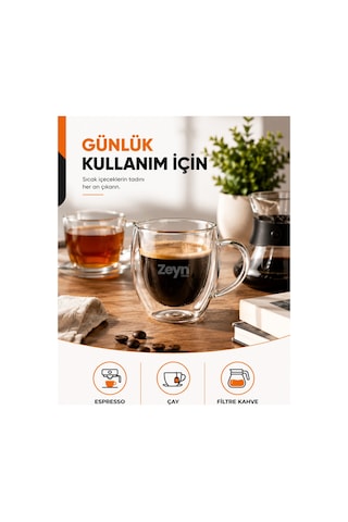 250 Ml Çift Cidarlı Kulplu Cam Bardak Isı Yalıtımlı Borosilikat Kahve Ve Çay Bardağı Şeffaf