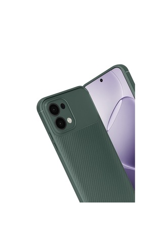 Oppo A6 Pro Uyumlu Karbon Fiber Desenli Auto Focus Lens Korumalı Şık Kılıf Koyu Yeşil