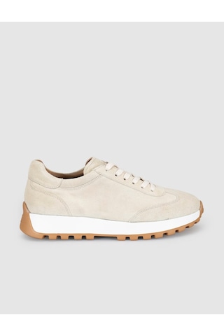 Krem Süet Deri Kadın Sneaker Ayakkabı