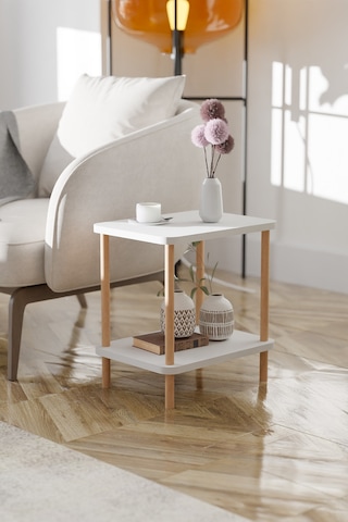 2 Raflı Yan Sehpa Geniş Gazetelik Kitaplık Çiçeklik -beyaz