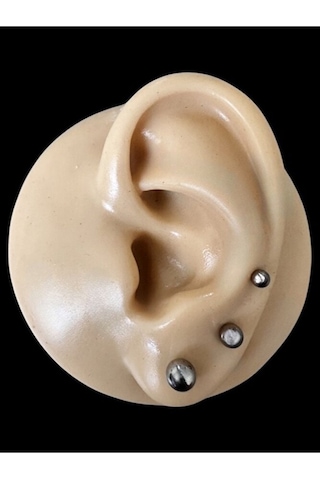 Cerrahi Çelik Üç Çift Top Küpe Gümüş Renk Üç Farklı Boy