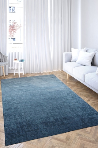 Mavi Rengi Vintage Model Altı Kaymaz Makine Dokuma Halı Çok Renkli
