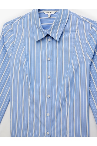 Koton Slim Fit Uzun Kollu Klasik Yaka Çizgili Poplin Gömlek Mavi Çizgili 6sak60064ew Mavi Çizgili