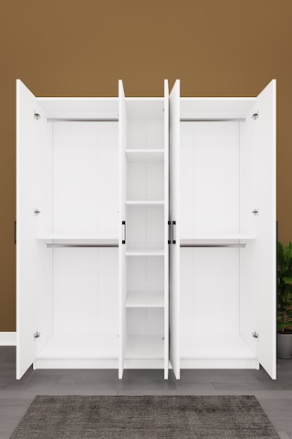 Asra Trend 5 Kapaklı Gardırop G-09 %100 MDF Çift Katlı Askılı Elbise Dolabı Beyaz