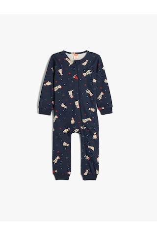 Koton Yılbaşı Temalı Ayıcık Baskılı Tulum Pamuklu Lacivert Desenli 5wmb10415tk 7d2 Lacivert