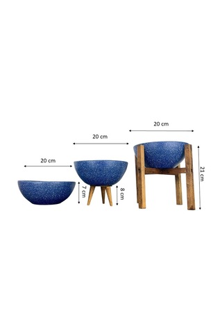 Bitki Tasarımı Ev Dekorasyon Lacivert Granit Aranjman Sunumluk Toprak Saksı Üçlü Set 20 Cm Çap
