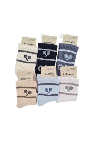 Erkek Bebek Çorap Soket 6 Çift Lacivert-gri-beyaz-kahve-indigo-mavi-1893 ÇoK Renkli