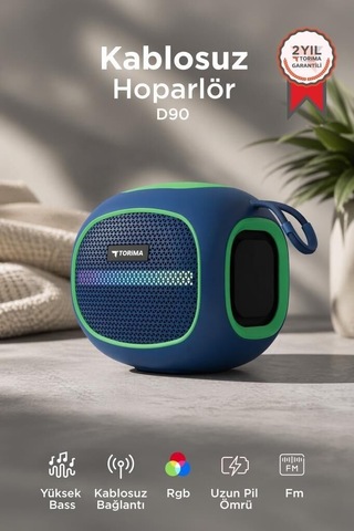 Özel Üretim Bluetooth Hoparlör D90 Mavi 5w Hareketli Müzik Görsel