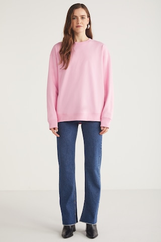 Ethıquet Karıus Kadın Regular Fit %100 Organik Pamuklu İçi Polarsız Yuvarlak Yaka Pembe Sweatshirt Mavi