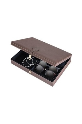 Adalinhome Dört Bölmeli Aksesuar takı Deri Kaplamalı Kutu Taba