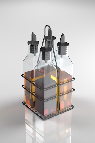 Teknotel 4'lü Cam Şişeli Yağdanlık Sosluk Sirkelik Standı Mat Siyah Mg023 Siyah