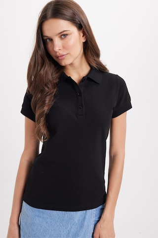 Tudors Kadın Slim Fit Dar Kesim %100 Pamuk Polo Yaka Siyah Pike Tişört -50834