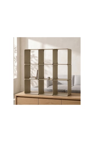 Node 9'lu Modüler Metal Açık Raf Ünitesi Çok Amaçlı Küp Kitaplık 50x50 Cm Bej - 944249484 Bej