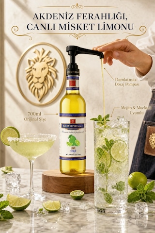 Simoenlli Kahve Şurubu Lime Aromalı Şurup 700 ML + Pompa Simonelli