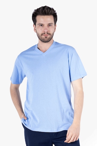 T-shirt V Yaka %100 Pamuk Gök Mavi