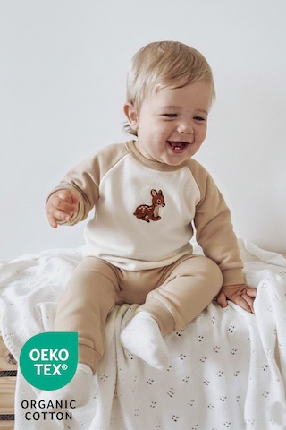 Luppinos Baby Deer 2li %100 Pamuk Nakışlı İki İplik Alt Üst Takım Bej - Camel