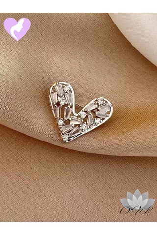 Olfil Broş-mini Kalp Kristal Işıltı Minimalizm 264864984 Gri