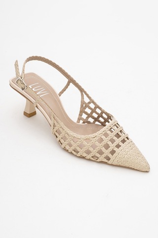 Luvishoes Luvi Shoes Heaven Bej Örme Arkası Açık Kadın Kısa Topuklu Ayakkabı Bej