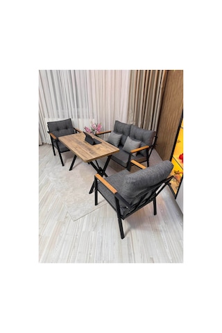 Houseart Balkon ,bahçe , Teras , Cafe ,salon , Metal Kanepe , Metal Kanepe Koltuk ,oturma Takımı 2-1-1 , Yemek Masası , Orta Masa Gri