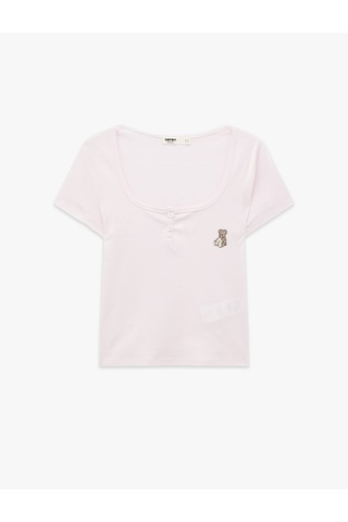 Koton Rahat Kalıp U Yaka Kısa Kollu Pamuklu Pijama Üstü Pınk Strıpe 6slk40159mk Pembe Çizgili