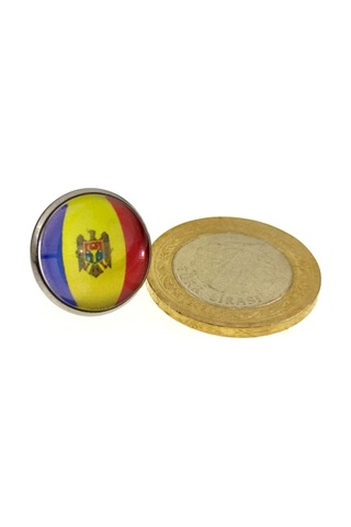 Moldova Moldova Bayrak Rozeti - Paslanmaz Çelik Yuvarlak Yaka Rozeti Çok Renkli