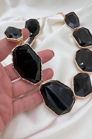 B&b Accessorıes Siyah Taşlı Modern Kolye Altın - Siyah