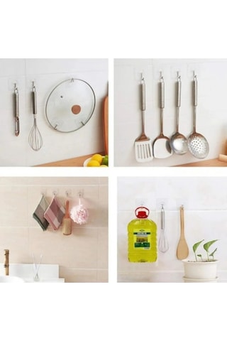 12 Adet Güçlü Şeffaf Duvar Askısı Askılığı Yapışkan Metal Kancalı Mutfak Banyo Askı