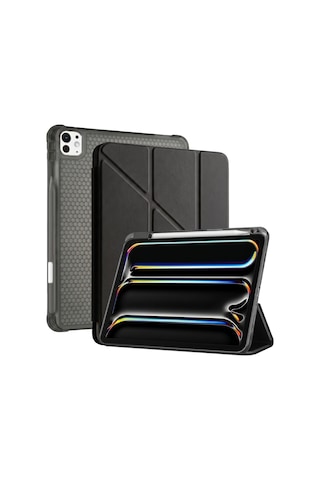 Ps Apple Uyumlu iPad Pro 13 İnç M5 / M4 Tri Folding Standlı Kılıf - Siyah Kapaklı Kılıf
