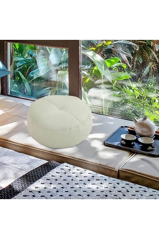 Homyl Yuvarlak Yer Minderi Dekoratif Meditasyon Oturma Beyaz